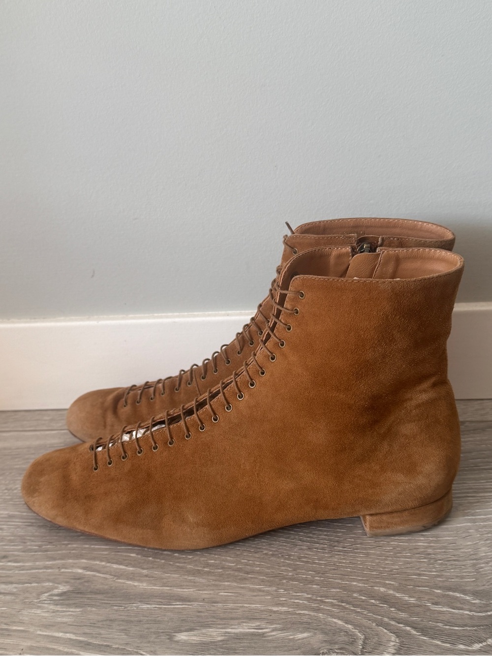 DÔEN Victoriana Suede Lace-Up Ankle Boots in Victorian low heel Pecan tan 38.5 - Picture 4 of 16